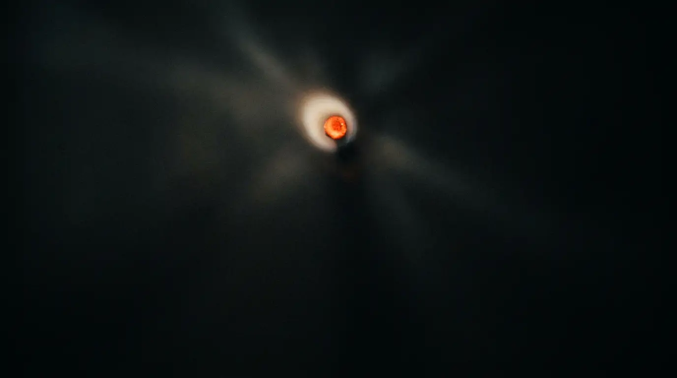 A single orange ember igniting in deep black, bleeding into a soft bone glow.